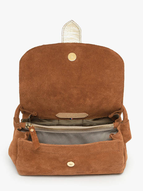 Sac Bandoulière M Agnes Cuir Velours Etrier Marron agnes EAGV205M vue secondaire 6